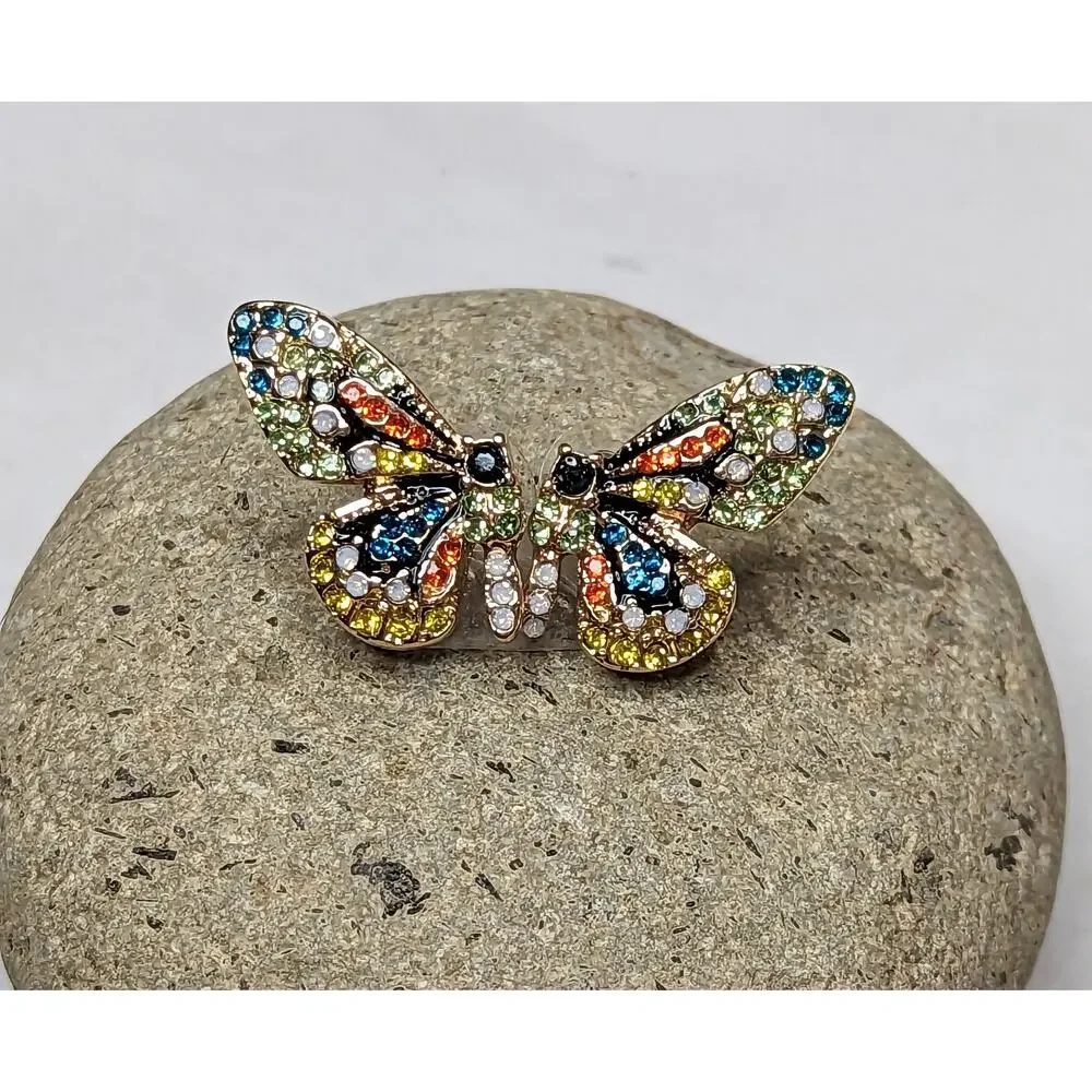Butterfly Goldtone Post Earrings with Colorful Crystals